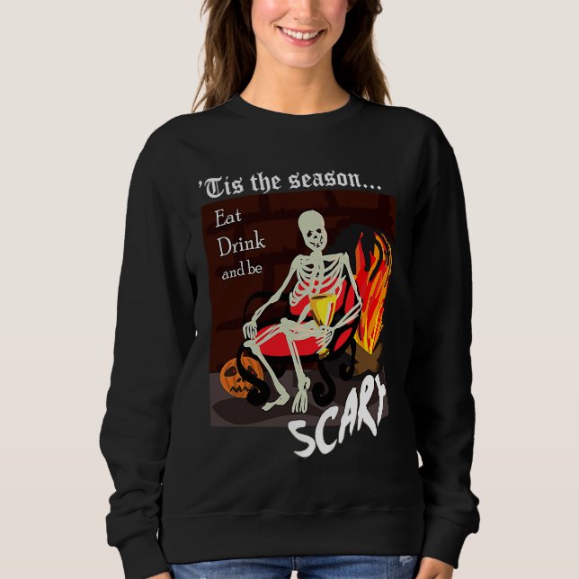 Sweatshirt Citrouille et flamme amicale de squelette d'Hallow (Devant)