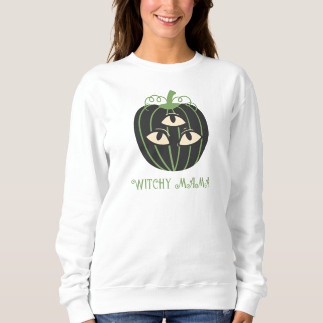 Sweatshirt Citrouille moderne à trois yeux Halloween de maman (Devant)