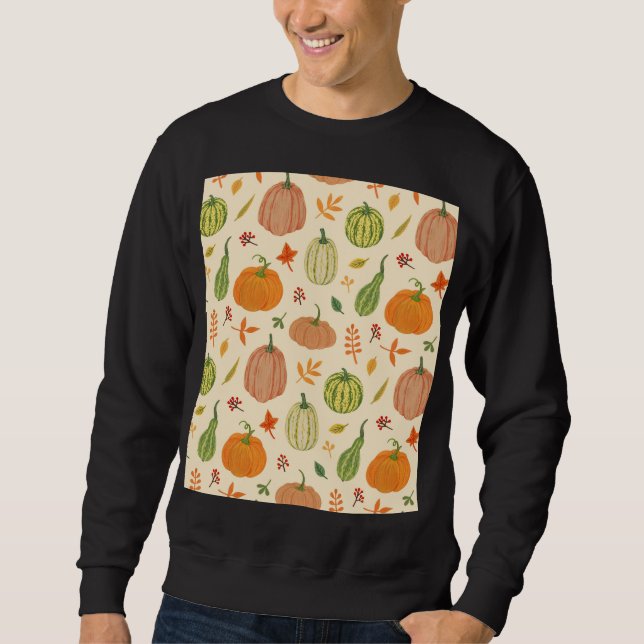 Sweatshirt Citrouille vert et orange, motif sans soudure. (Devant)