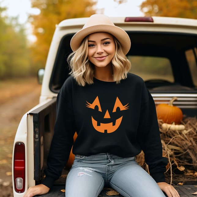 Sweatshirt Citrouille Visage Jack O Lantern Féminin Halloween (Créateur téléchargé)