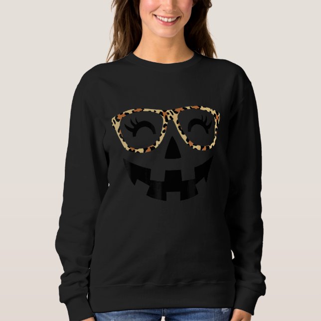 Sweatshirt Citrouille Visage Jack O Lantern Halloween Léopard (Devant)