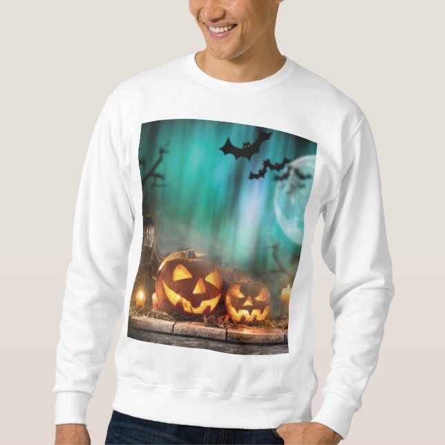 Sweatshirt Citrouilles d'Halloween et chauves-souris (Devant)