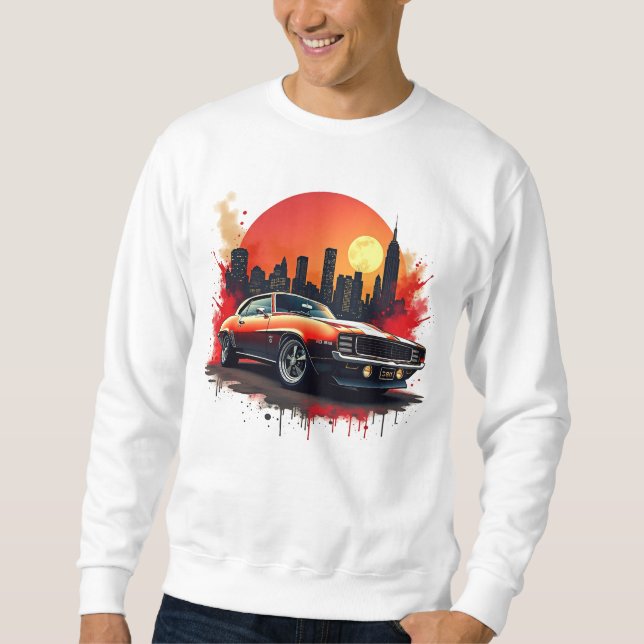 Sweatshirt Classic Muscle Car with Bold Urban Skyline Design (Devant)