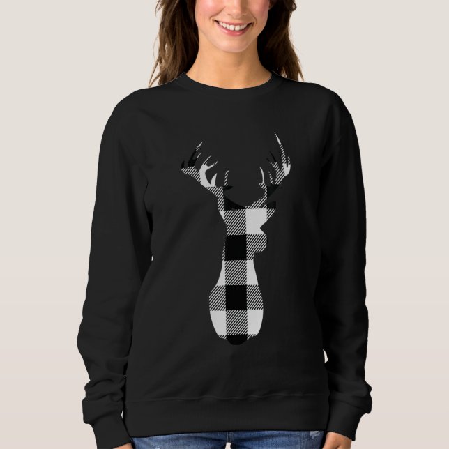 Sweatshirt Classic White Black Christmas Buffalo Plaid Deer H (Devant)