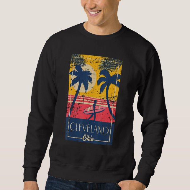 Sweatshirt Cleveland Ohio Retro Palm Trees Surf Distressed De (Devant)