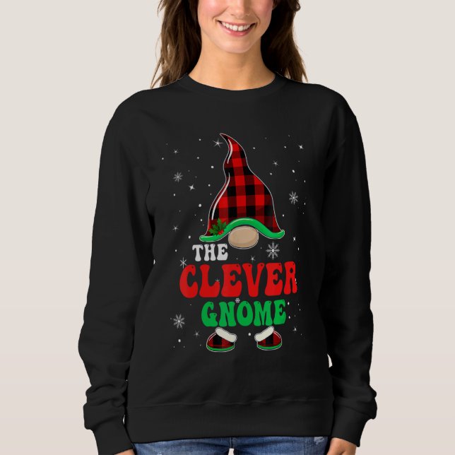 Sweatshirt Clever Gnome Buffalo Plaid Matching Family Christm (Devant)