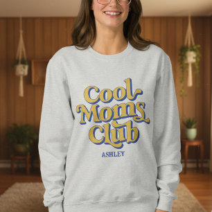 Sweatshirt Club des Mères Cool Style de Texte Rétro Bleu Jaun