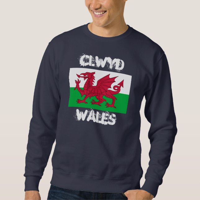 Sweatshirt Clwyd, Pays de Galles avec drapeau gallois (Devant)