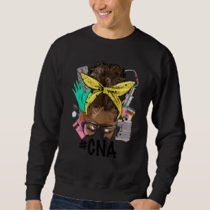 Sweatshirt CNA Messy Bun Afro Cheveux African Nurse Life Heal