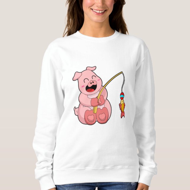Sweatshirt Cochon à la pêche avec poisson (Devant)