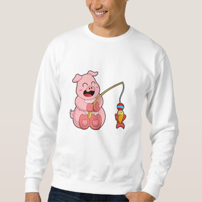 Sweatshirt Cochon à la pêche avec poisson (Devant)