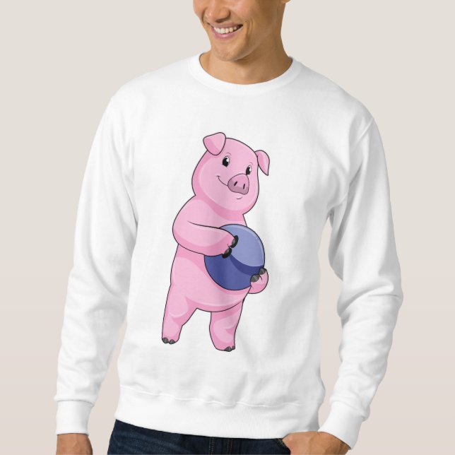 Sweatshirt Cochon au bowling avec boule de bowling (Devant)