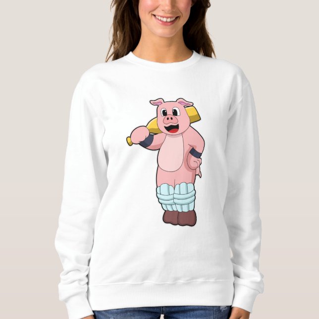 Sweatshirt Cochon au cricket avec batte de cricket (Devant)