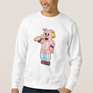 Sweatshirt Cochon au cricket avec batte de cricket