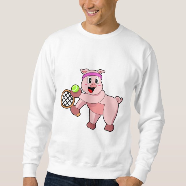 Sweatshirt Cochon au tennis avec raquette de tennis (Devant)