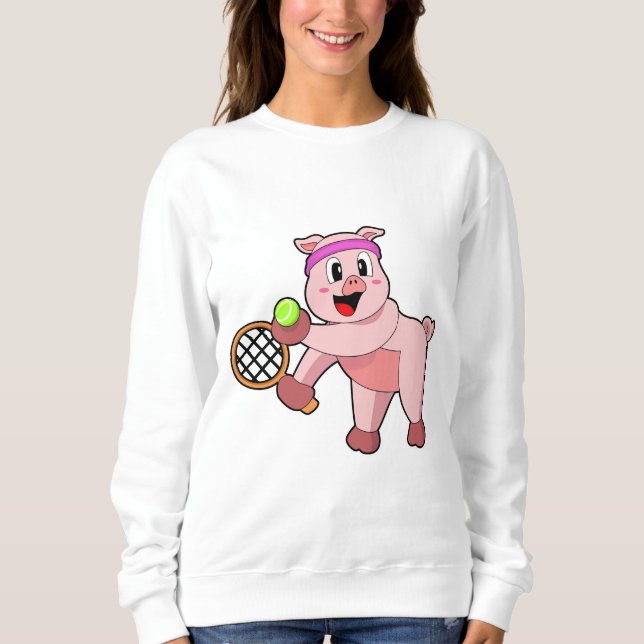 Sweatshirt Cochon au tennis avec raquette de tennis (Devant)