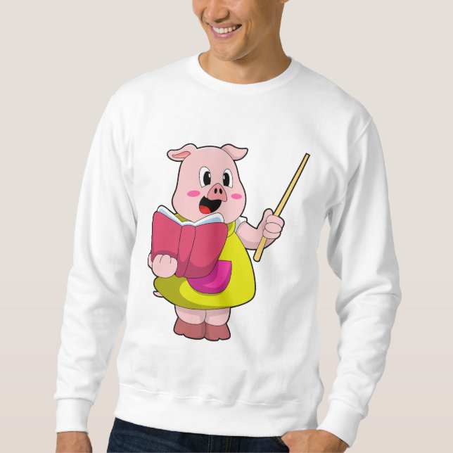 Sweatshirt Cochon comme enseignant avec livre (Devant)