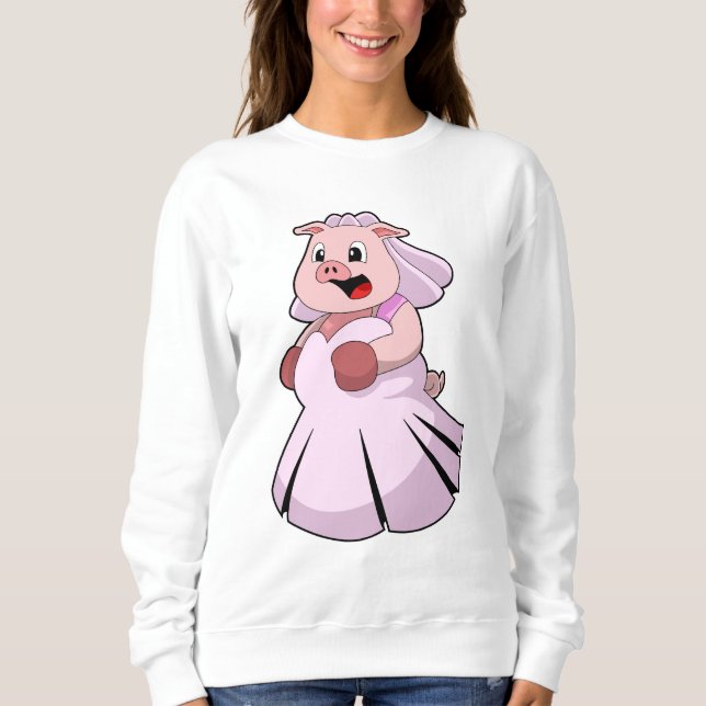 Sweatshirt Cochon comme mariée avec robe de mariée.PNG (Devant)