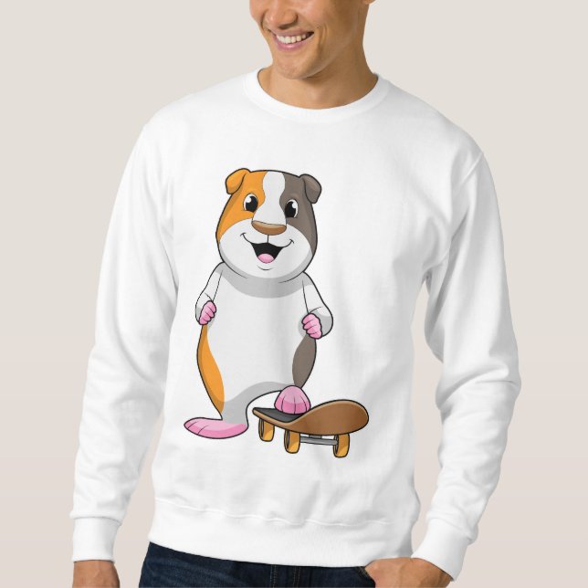 Sweatshirt Cochon de Guinée en patinage avec skateboard (Devant)
