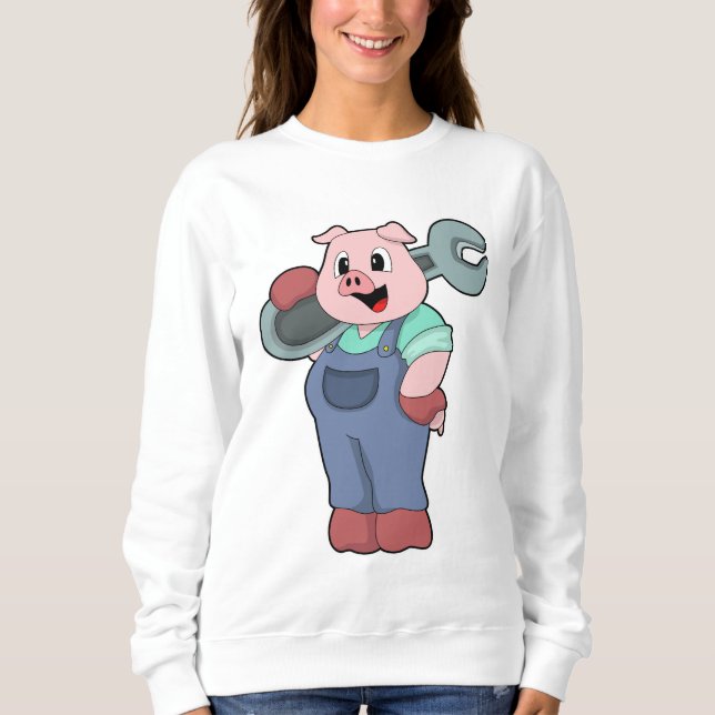 Sweatshirt Cochon en mécanicien avec clé (Devant)