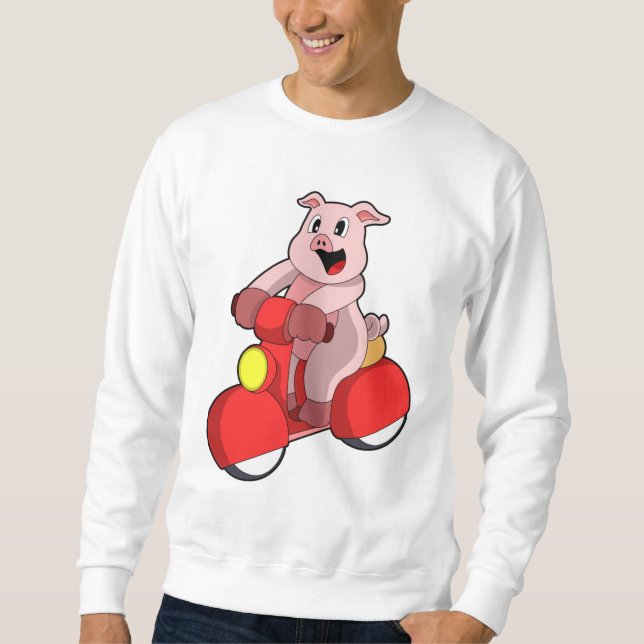 Sweatshirt Cochon en motard avec scooter (Devant)