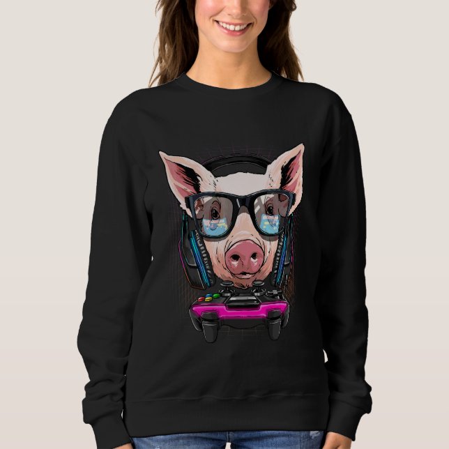 Sweatshirt Cochon Joueur Pc Ordinateur Jeu Vidéo Streaming Je (Devant)