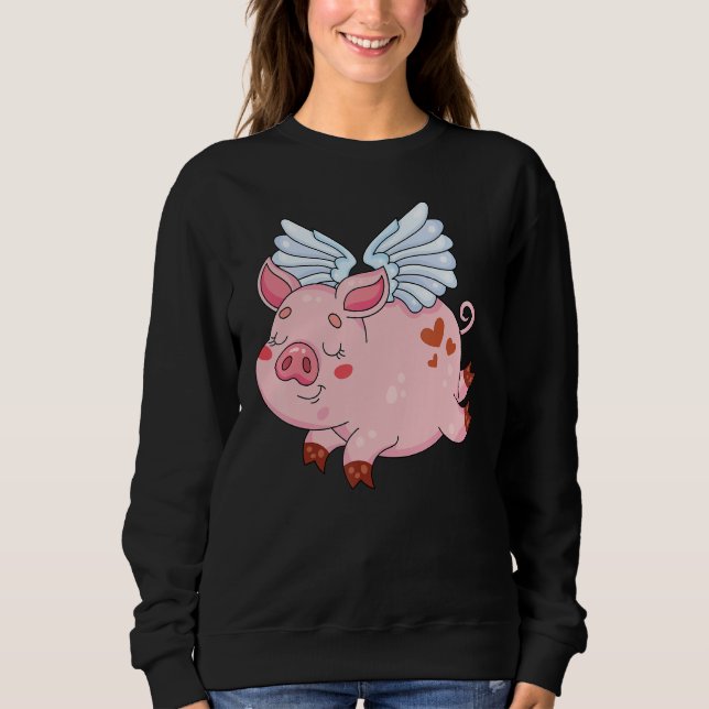Sweatshirt Cochon Volant Drôle Avec Ailes Cochon Volant Fermi (Devant)