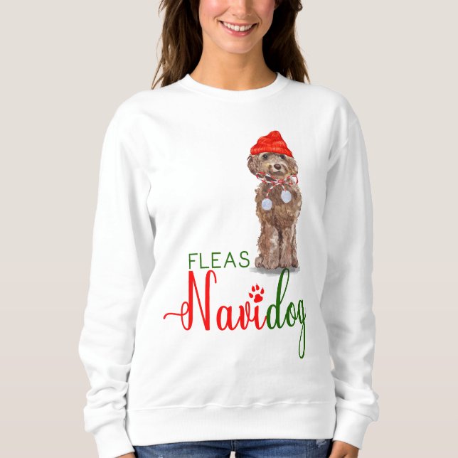 Sweatshirt Cockapou Brown Funny Noël Fleas Navidog (Devant)