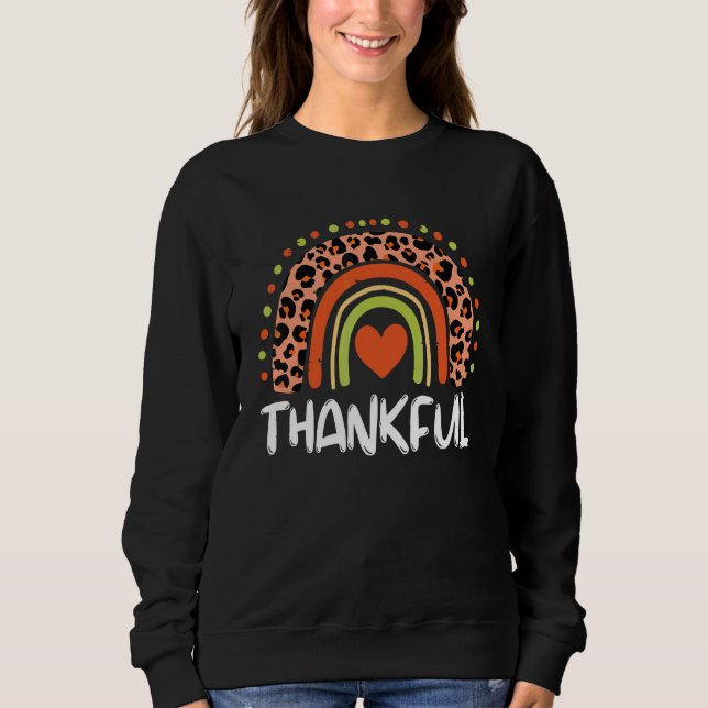 Sweatshirt Cœur arc-en-ciel de léopard reconnaissant Boho Tha (Devant)