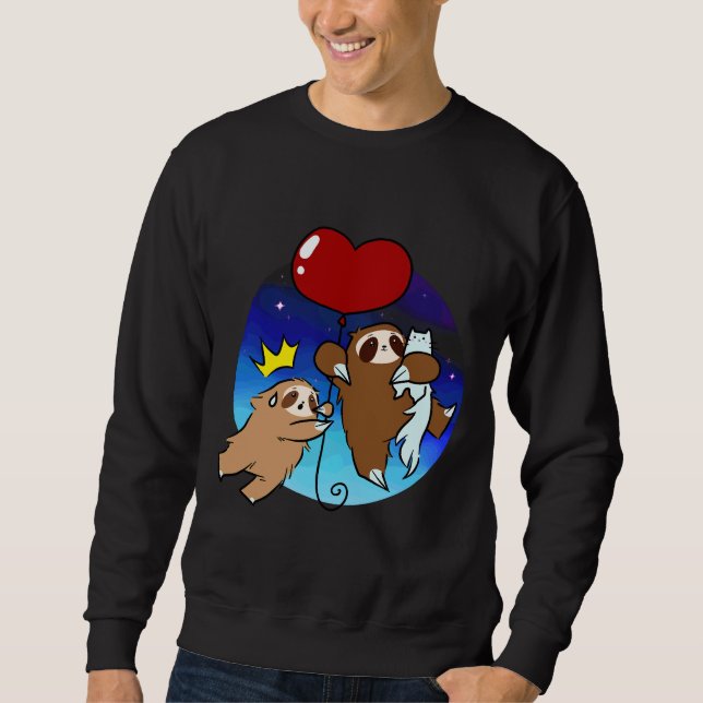 Sweatshirt Coeur Balloon Sloth Et Cat Night Sky (Devant)