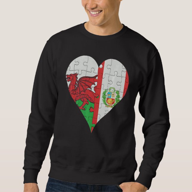 Sweatshirt Coeur du drapeau du Pérou gallois (Devant)