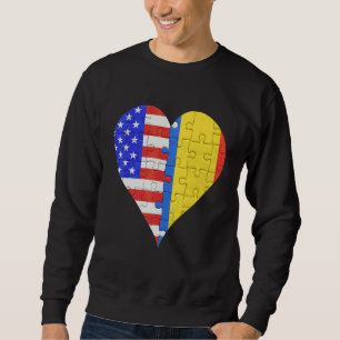 Sweatshirt Coeur du drapeau roumain américain