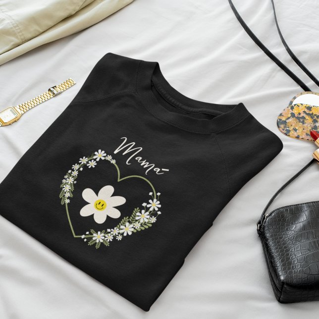 Sweatshirt Coeur Fleur Rétro, Visage heureux, maman espagnole (Créateur téléchargé)