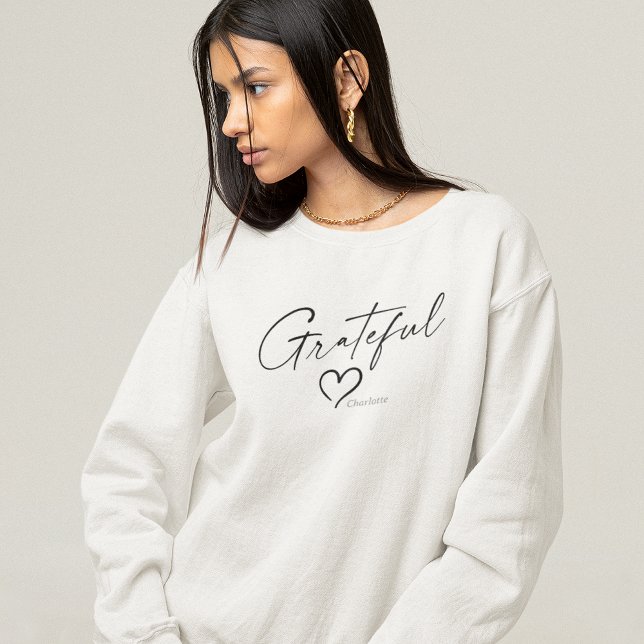 Sweatshirt Coeur reconnaissant | Votre nom Script minimal d'e (Créateur téléchargé)
