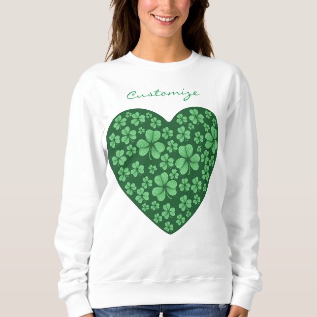Sweatshirt coeur Shamrock vert St Patrick's Day  (Devant)