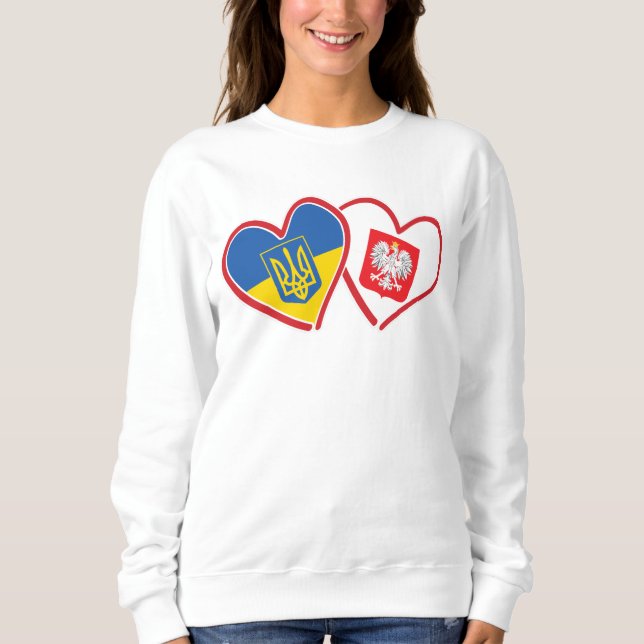 Sweatshirt cœurs de drapeau d'Ukraine et de drapeau de Pologn (Devant)