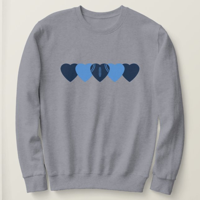 Sweatshirt Cœurs de football bleu foncé et bleu clair (Design devant)