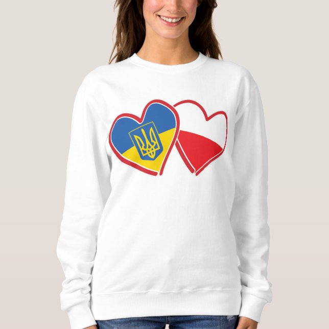Sweatshirt Cœurs des drapeaux de l'Ukraine et de la Pologne (Devant)