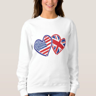 Sweatshirt Coeurs du drapeau américain et britannique