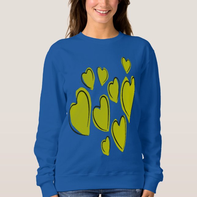 Sweatshirt Cœurs mignons dessinés à la main Jaune gras Doodle (Devant)