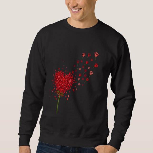Sweatshirt Coeurs rouges mignons Paw Dog Flower Dandelion Val (Devant)
