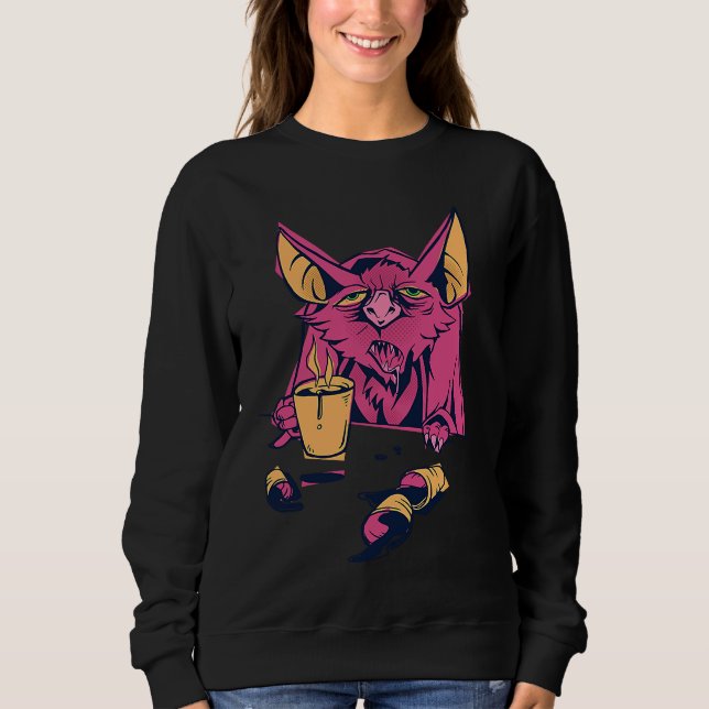 Sweatshirt Coffee Bat Drinking Funny Bat Animal Drink Coffee  (Devant)