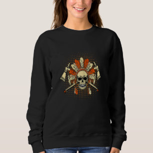 Sweatshirt Coiffe de crâne de femme avec plumage et tomahawk