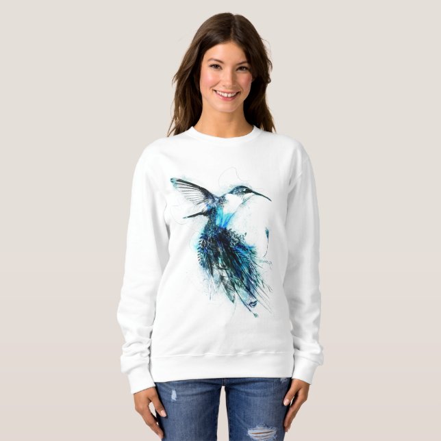 Sweatshirt Colibri à l'aquarelle, Oiseau à plumes, (Devant entier)