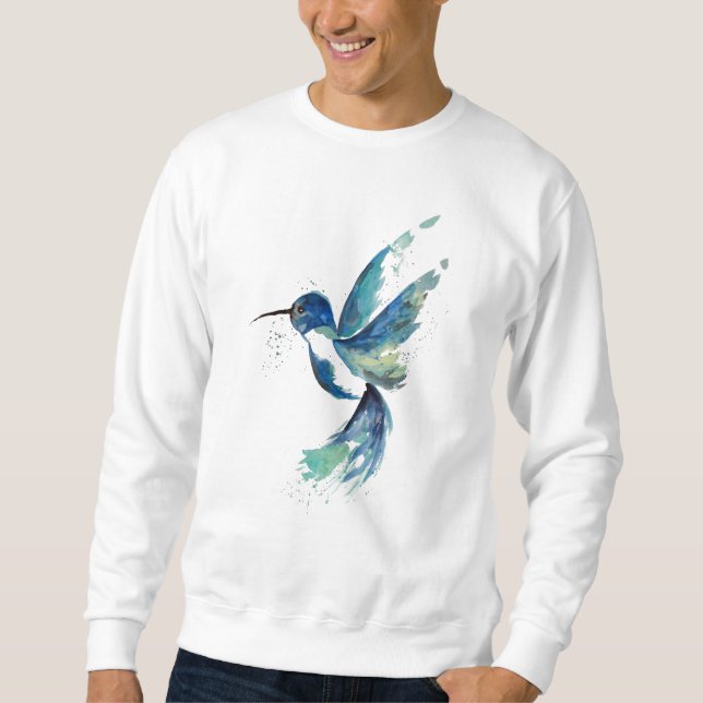 Sweatshirt Colibri bleu à l'aquarelle (Devant)