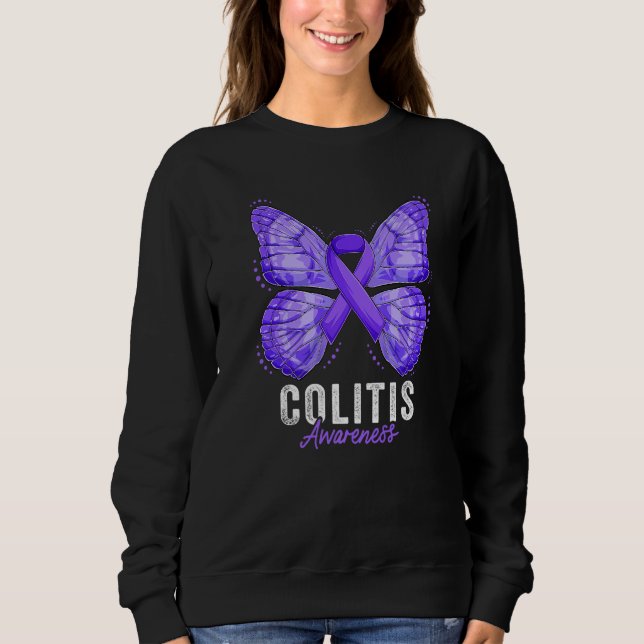 Sweatshirt Colitis Awareness Month Butterfly Purple Ribbon Pr (Devant)