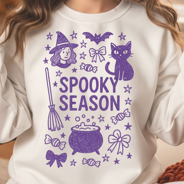 Sweatshirt Collage de doodle de saison Éffrayante (Spooky Season Hand Drawn Doodle Collage)