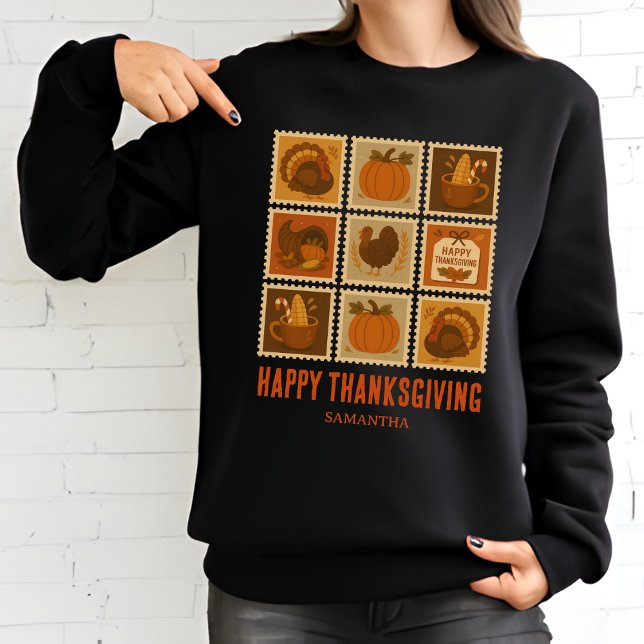 Sweatshirt Collage du timbre de Thanksgiving (Créateur téléchargé)
