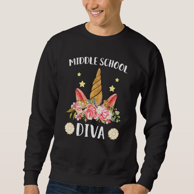 Sweatshirt collège Diva Premier jour de l'école licorne mag (Devant)