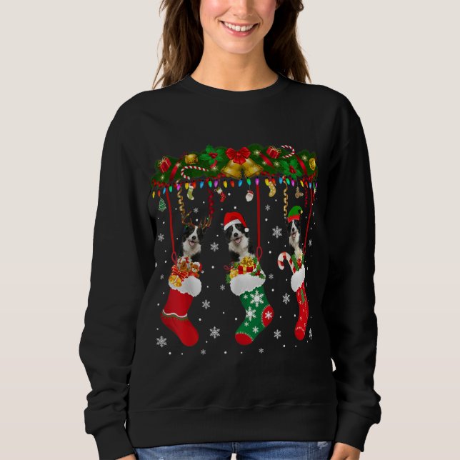 Sweatshirt Collie Bordure En Sock Xmas Reindeer Père Noël ELF (Devant)